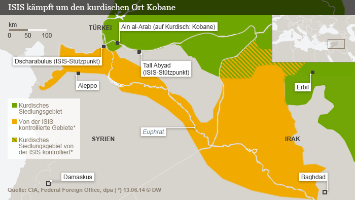 Karte Syrien kurdische Gebiete Kobane