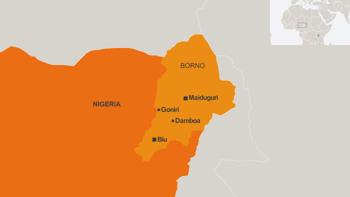 A map of northeastern Nigeria showing towns.