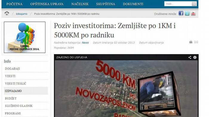 Opština Teslić na svojoj internet stranici ima razne informacije i pozive investitorima