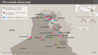 نقطه‌های قرمز مناطق تحت کنترل دولت اسلامی است