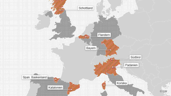 Karta regija u Europi koje se žele odvojiti 