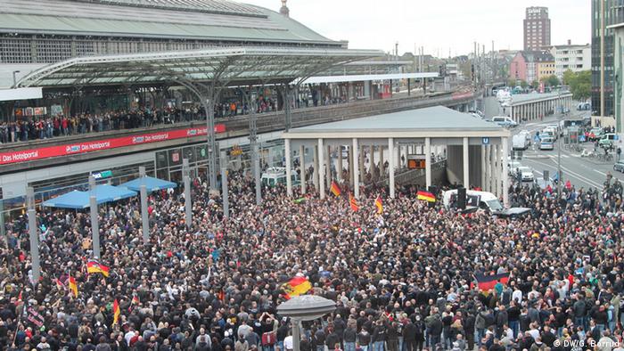 An overhead view of the protest in Cologne
