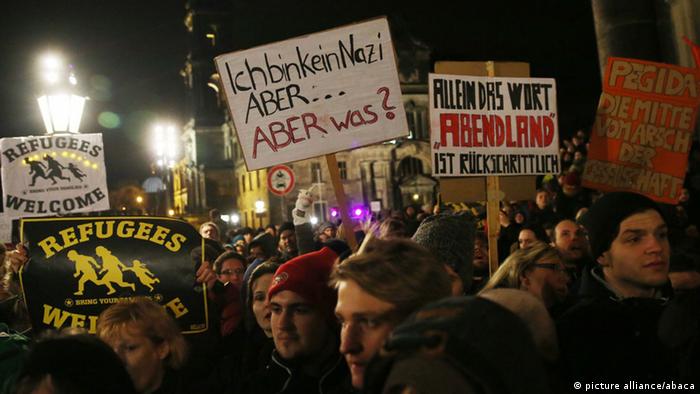 در بسیاری از شهرهای آلمان تظاهرات ضدپگیدا برگزار شد، ازجمله در درسدن. بر روی یک پلاکارد نوشته است: من نازی نیستم، ولی... ولی چه؟