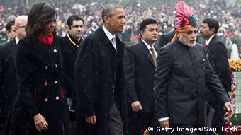 Michelle Obama, Barack Obama y Narendra Modi. (26.1.2015)