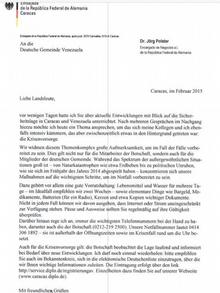 El comunicado en cuestión, emitido hace pocos días por la embajada de Alemania en Caracas, Venezuela.