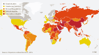 Παγκόσμιος χάρτης με την ελευθερία του τύπου 2015