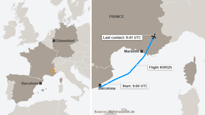 Karte Absturz Germanwings Flug 4U9525 Englisch