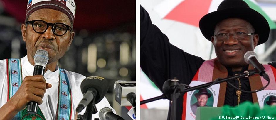 Eleição é também disputa religiosa: muçulmano Muhammadu Buhari (esq.) contra o cristão Jonathan Goodluck