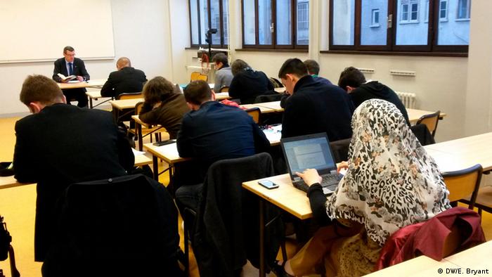 Muslim students in a secularism class at Lyon's Catholic University 
