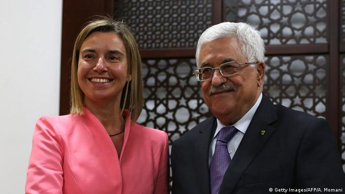 EU foreign minister Mogherini meets with Palestinian President Mahmoud Abbas in the West Bank town of Ramalla