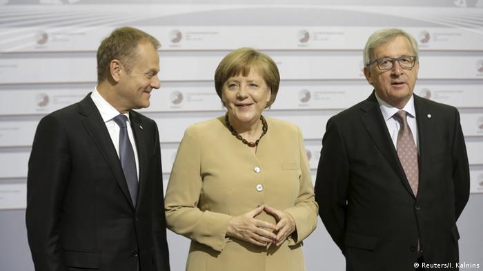 Donald Tusk, Angela Merkel i Jean-Claude Juncker