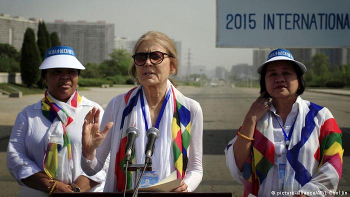 Gloria Steinem and two other activists ahead of march AP Photo/Jon Chol Jin