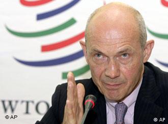 World Trade Organization, WTO, Director General, French Pascal Lamy, speaks about the intensive negotations for trade in agriculture and industrial products during a press conference at the WTO headquarters in Geneva, Switzerland, Wednesday, June 28, 2006. (AP Photo/Keystone, Salvatore Di Nolfi)