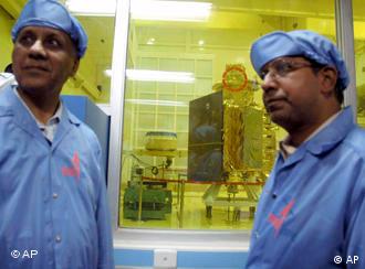 Scientists look at the Chandrayaan 1 spacecraft