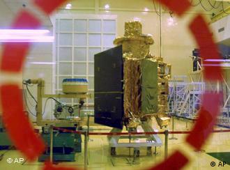 The Chandrayaan 1 spacecraft is unveiled at the Indian Space Research Organization