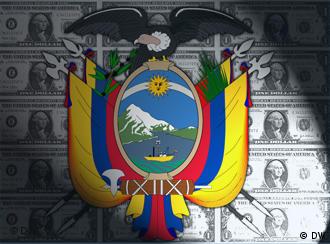 Ecuador's flag with dollar notes in the background