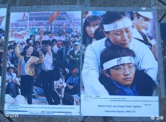 Bilder, die in Berlin bei einer Andachtsstunde an den Opfer der Studentenbewegung am 4. Juni. 1989 in Peking gezeigt werden