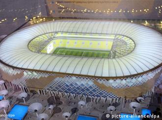 model of Qatar University stadium 
Photo: EPA/STRINGER