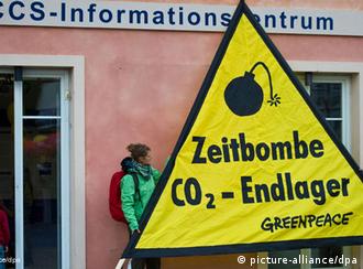 Two Greenpeace activitists protesting CO2 storage