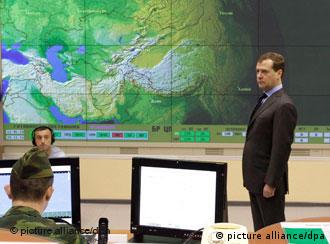 Russian President  Dmitry Medvedev visits a command post of a new anti-missile radar station 